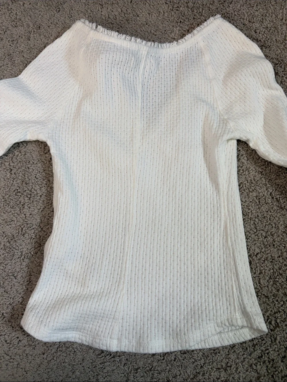 We The Free People Ivory Knit Long Sleeve V-Neck Babydoll Thermal Top XS NWT
